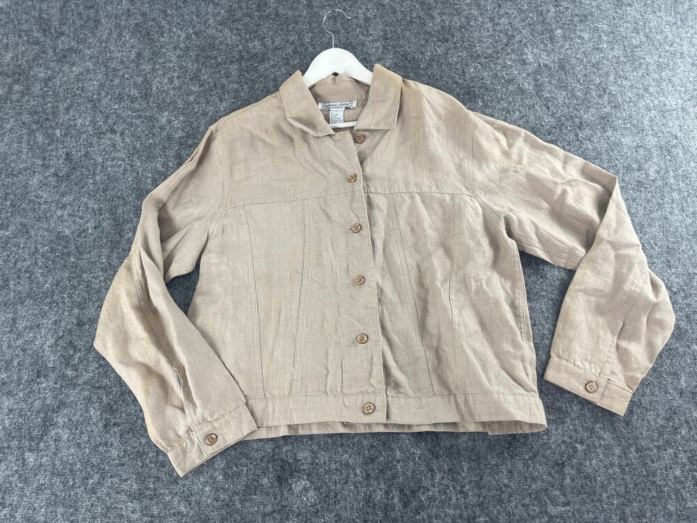 Stephanie Andrews Shirt Womens 14 Linen Brown Button Up Cropped Blouse N11